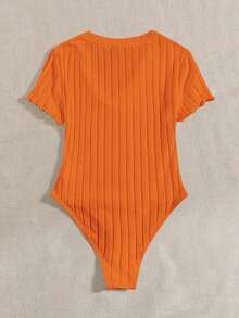 Body De Punto Acanalado Sólido Con Cuello En V Para El Verano - Naranja - Ver 2