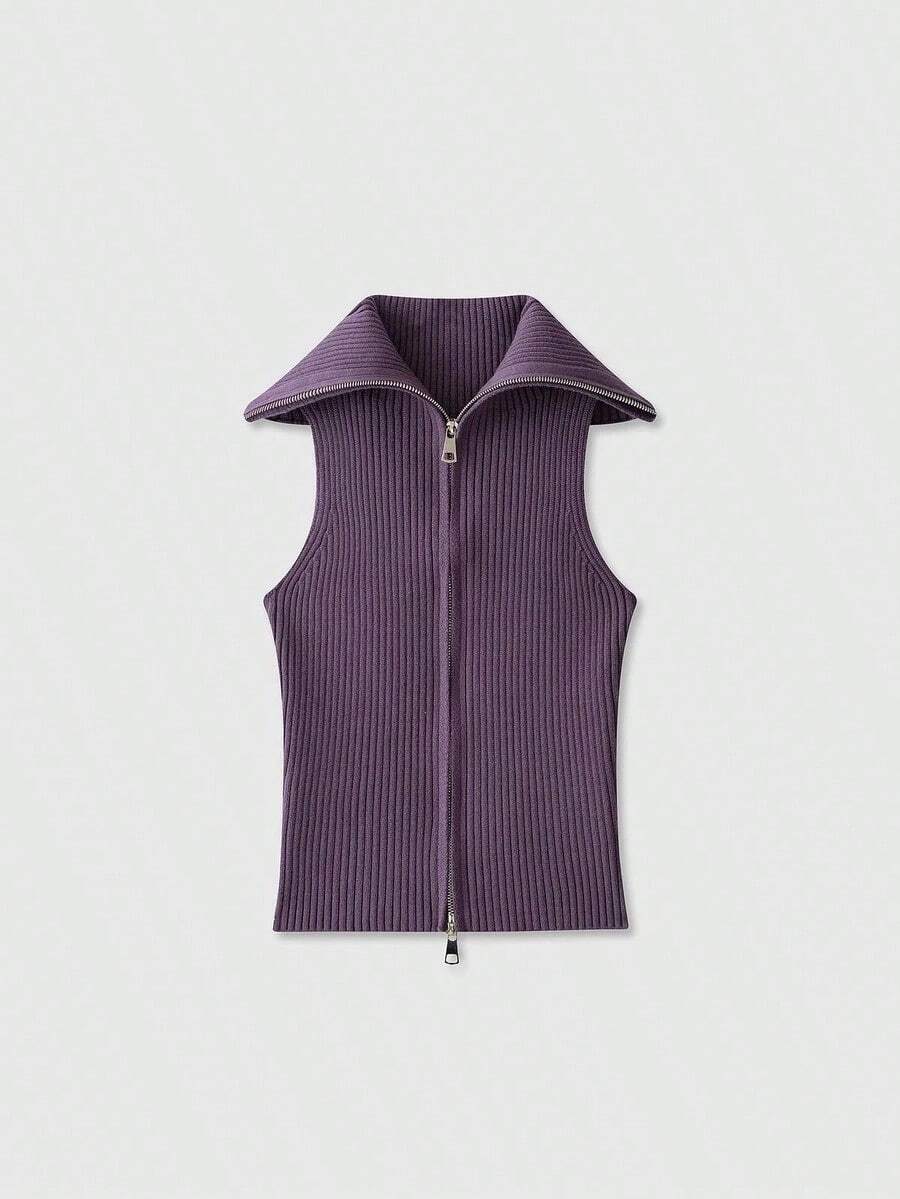 Blusa de punto de unicolor versátil y casual para mujer - Morado - Ver 1