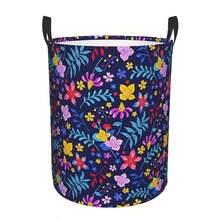 Foldable Laundry Basket With Handle - Oxford Cloth Laundry Basket, Suitable For Laundry, Portable Laundry Storage, Colored Flower Pattern, Round Portable Laundry Handling Basket, Suitable For Bathroom, Bedroom, Can Be Used As Storage Bag Or Laundry Basket - 花 D - 查看 1