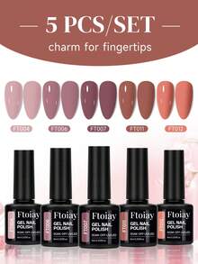 5 Colors Gel Nail Polish Set, Multiple New Color Combinations, Long-Lasting Removable Light-Cured Gel, Semi-Permanent Effect Soak-Off UV/LED Clear Polish, Versatile Color Palette Full Set Gel Nail Polish, Professional Nail Tools, Best Choice For Women's Nail Art - 01 - View 17