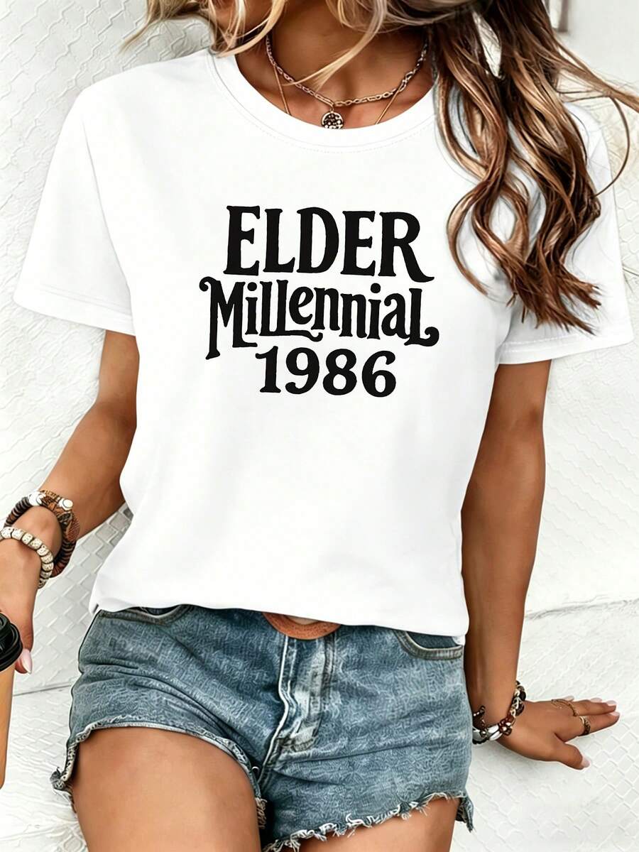 Talla Grande, Camiseta Vintage 1986 para Mujer Mayor - Blusa de Manga Corta con Cuello Redondo y Estampado de Letras Retro Millennial, Adecuada para Ropa Casual de Primavera/Verano, Conjuntos Temáticos y un Esencial para un Guardarropa Nostálgico. Adecuada para primavera, verano y otoño. - Blanco - Ver 1