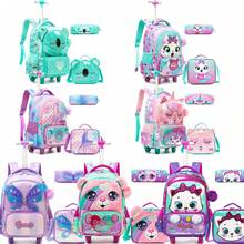 Mochila con ruedas para niñas con bolso bandolera y estuche para lápices, set de 3 piezas de mochila escolar para la vuelta al cole - Bolso con ruedas para niñas - Ver 3