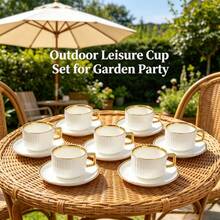 6pcs Gold Rim Vertical Stripe Ceramic Coffee Cup And Saucer Set, Home Afternoon Tea Small Espresso Cups - Multicolor - View 7