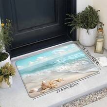 1pc Beach Wave & Starfish Print Entryway Mat, Non-Slip Absorbent Carpet, Soft & Easy To Clean, Suitable For Kitchen, Bathroom, Bedroom And Balcony Indoor Decor - Multicolor - View 11