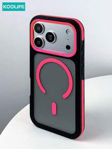 Koolife 1 pieza Funda magnética para teléfono con borde de contraste negro y rosa, 2 en 1 pieza+TPU Carcasa protectora translúcida mate, anti-caída anti-deslizante, compatible con Apple 17/17pro/17promax - Rosa Fucsia - Ver 3