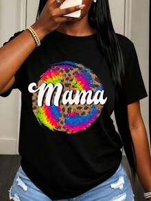 Camiseta de Mujer con Estampado de Leopardo y Tie-Dye, Ropa Casual de Verano para Mujeres - Negro - Ver 6