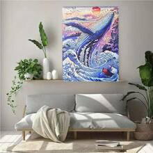 DIY 5D钻石画套装，鲸鱼波浪图案全圆钻石画，家居装饰手工艺品礼品 - 查看 10