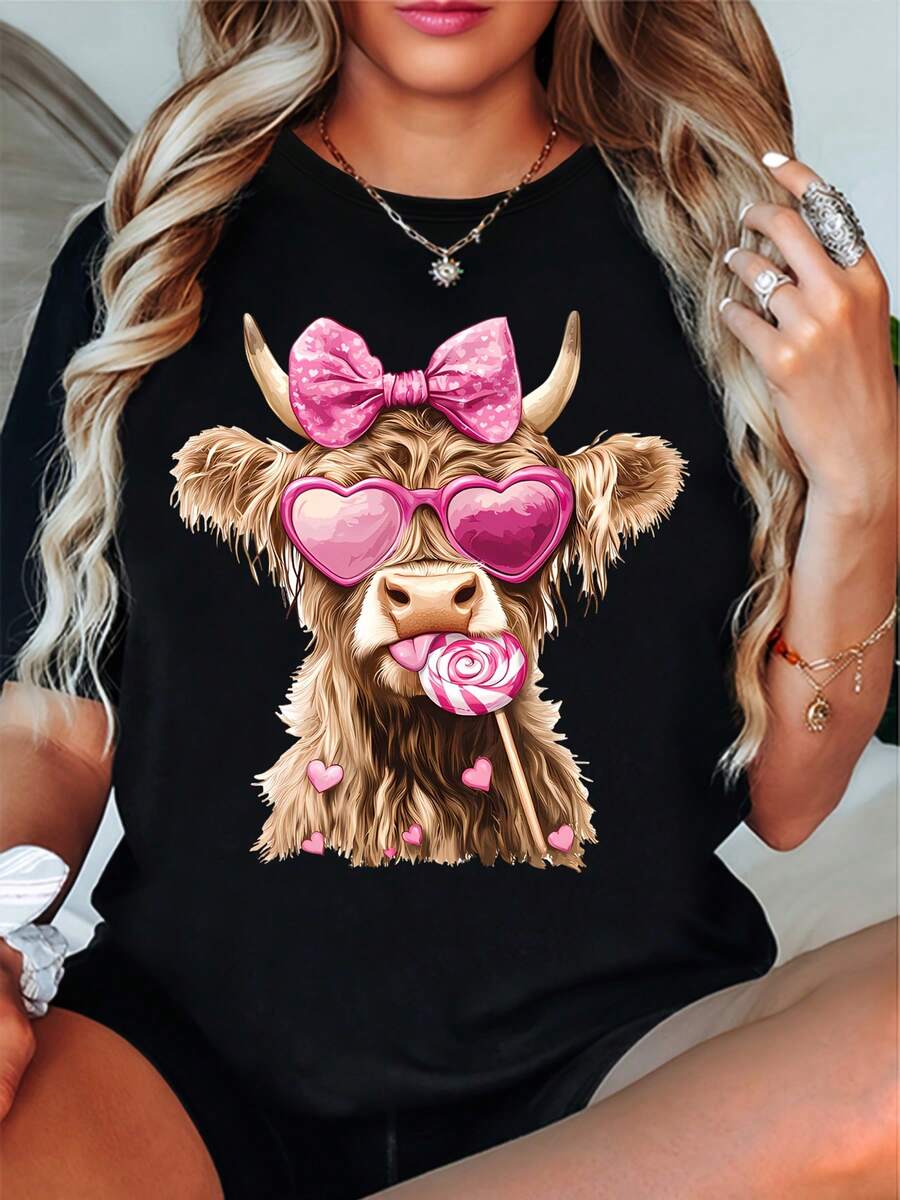 Camiseta con Estampado de Vaca de las Tierras Altas, Camiseta de San Valentín con Estampado de Vaca, Camiseta para Amantes de las Vacas