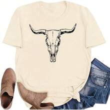 Camiseta de Mujer con Estampado LETSEE, Manga Corta, Holgada, Casual, Bonita, Estilo Bohemio Retro, Top de Verano - Albaricoque 1 - Ver 6