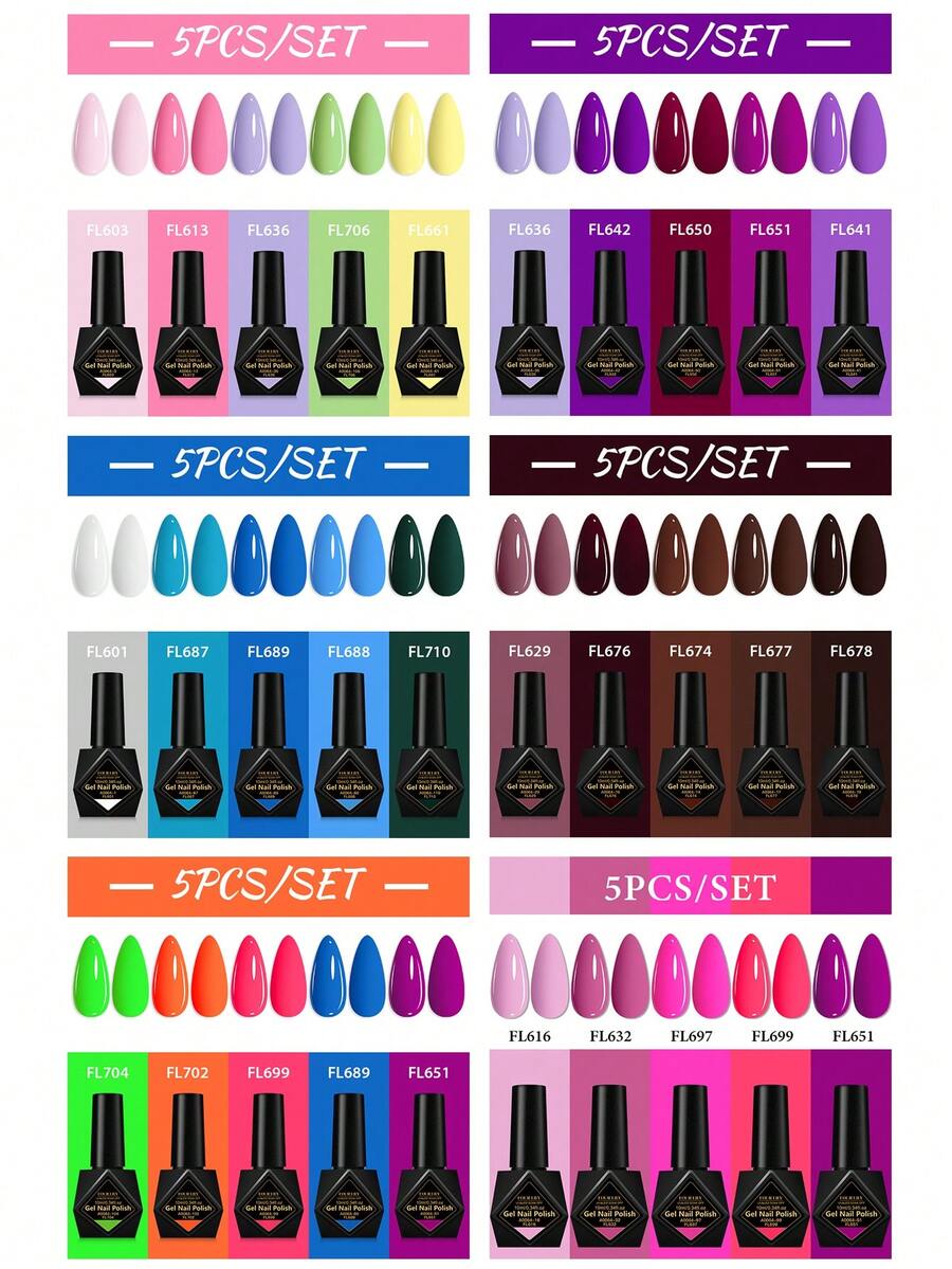 FOUR LILY 5件組 10ml 凝膠指甲油馬卡龍色系 紅藍夏季美甲- 浸泡式 UV/LED 固化美甲套裝，持久不抹除頂層塗料兼容，適合初學者和美甲技師，四季適用色調，美甲美足 DIY 套裝