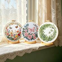 Butterfly Floral Embroidery DIY Kit, Beginner Friendly With Embroidery Hoop, Desktop Decor Gift - Multicolor - View 2