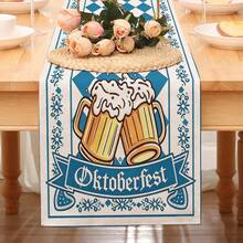 1pc Funny Oktoberfest Element Pattern Table Runner, Blue White Yellow Color, Retro Style, Rectangular, Home Decor, Suitable For Family Gathering, Indoor/Outdoor Decoration, Entryway, Coffee Table, Living Room Ambiance, Kitchen Dining, Holiday Natural Gift - Blue and White - View 7