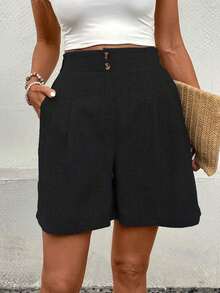 Pantalones cortos de mujer de unicolor y minimalistas para uso diario - Negro - Ver 6