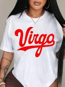 100% Cotton, Women's T-Shirt, Women's Graphic Tee With Virgo Logo In Bold Red, Casual Crew Neck T-Shirt, Ideal For Parties And Gifts, Suitable For All Seasons, Women's Tops - 白色 - 查看 6