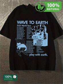 Camiseta de Algodón 100% con Diseño Wave to Earth Estilo Urbano Moderno Negra para Hombre Mujer Unisex Ideal para Conciertos Streetwear Atemporal Inspiración Retro Eventualidad Exclusiva Transmite tu Pasión por la Música Perfecta para Todos los Días - Negro - Ver 1