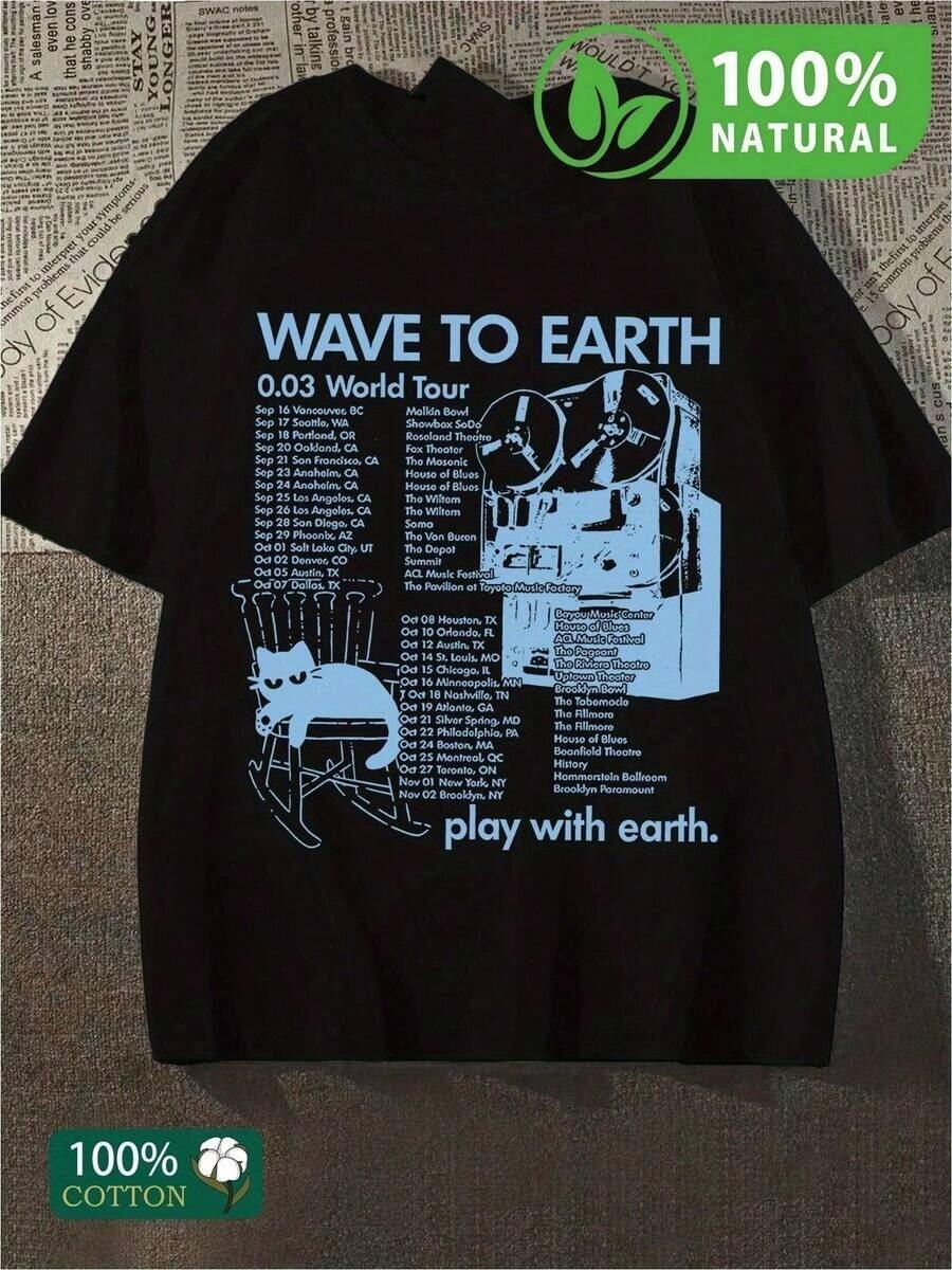 Camiseta de Algodón 100% con Diseño Wave to Earth Estilo Urbano Moderno Negra para Hombre Mujer Unisex Ideal para Conciertos Streetwear Atemporal Inspiración Retro Eventualidad Exclusiva Transmite tu Pasión por la Música Perfecta para Todos los Días - Negro - Ver 1