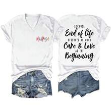 Camiseta de manga corta con cuello en V para mujer, elegante, casual y a la moda, de la marca europea y americana  Independent Site. - Blanco - Ver 8