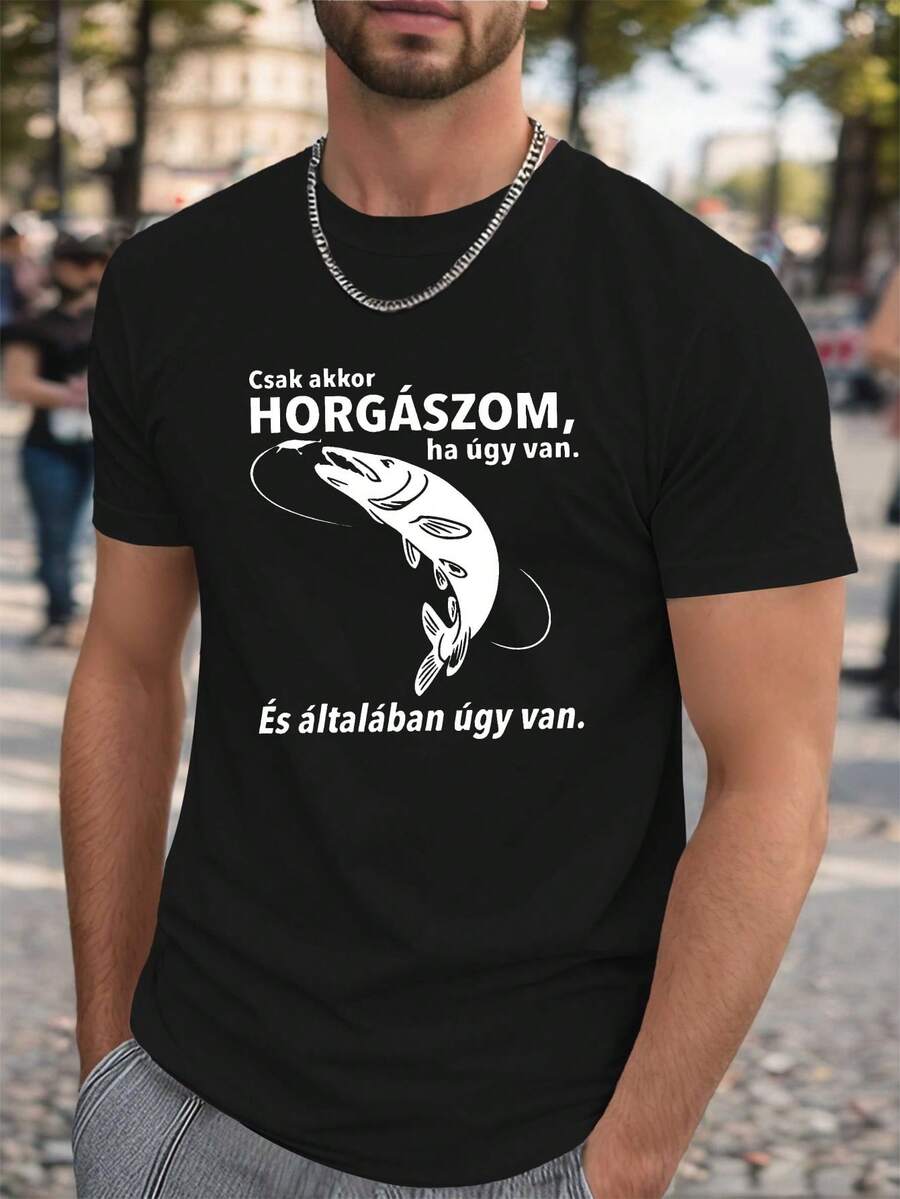 Camiseta de Hombre Talla Grande Fish Hungarian Streetwear Crinkle, TALLA PLUS - Negro - Ver 1