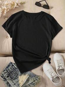 Women's WB T-Shirt - Vintage 90s Warner Bros. Short-Sleeve Crew Neck Tee With A Magic Ink Splatter Print Featuring Iconic Character Graphics. Suitable For Casual Wear, Travel, Themed Outfits, And More. (Washable) Y2K Style Activewear, Crew Neck, 100% Cotton, Soft Fabric, Short Sleeves. - 黑色 - 查看 2