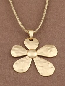 1pc Fashionable Silver & Gold Tone Asymmetric Hollow Square Pendant Necklace, Suitable For Women's Daily Wear, 18 Inches + 2 Inches Extension Chain - Flower - View 2