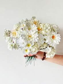 MEHELANY 48件組白色玫瑰人造花套裝，適合DIY，含24支仿真玫瑰、繡球花、牡丹花莖，適用派對居家裝飾、婚禮新娘花束、嬰兒洗禮、花藝裝飾、波希米亞風DIY蛋糕花卉桌面裝飾 - 彩色 - 查看 6