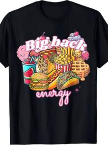 Camiseta divertida con diseño retro de los 90 y 2000 que evoca la comida rápida nostálgica.|Energético eslogan en la espalda, estampado con hamburguesas, papas fritas, pizza y dulces - Ropa casual unisex para adultos, corte 100% oversize (tallas S-XXXL) - Ropa de fiesta temática retro de los 90 y 2000, lavable a máquina, 100% algodón. - Negro - Ver 1