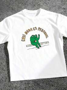 1 pieza de camiseta para mujer con estampado de rana verde turquesa - Camiseta casual de manga corta y cuello redondo con el eslogan "Soy una persona" en español y diseño de rana, ajuste medio elástico, 180g, 100% algodón. - Blanco 3 - Ver 9