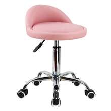 PU Leather Round Rolling Stool With Back Rest Height Adjustable Swivel Drafting Work SPA Task Chair With Wheels - Pink - View 3