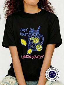 Camiseta informal holgadaT Shirt Men Father's Day A Gift For Father"Easy Peasy Lemon Squeezy" T-Shirt - Cute Lemon Pattern T-Shirt, 100% Cotton, Comfortable Casual Style, Summer Special, White Round Neck, Short-Sleeved T-Shirt 2026country Concert Outfit Festival Outfits For Womenclothes That Dad Wears Teen Clothes,Camiseta estampada de verano, cuello redondo, informal y versátil, ideal para el día a día, viajes o vacaciones, apta para niños, niñas y adolescentes, diseño unisex. - Negro - Ver 6