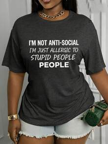 Suave, transpirable y ligero para comodidad durante todo el día. Camiseta estampada de cuello redondo para mujer: "No soy antisocial, solo soy alérgico a las personas tontas."Camiseta de manga corta estampada para mujer.Lavable a máquina; elegante, cómodo, informal, adecuado para todas las estaciones.Estilo retro, corte holgado. Cuello redondo clásico con un ajuste relajado que favorece todas las formas del cuerpo y es fácil de combinar con jeans, shorts y leggings. - Negro - Ver 9