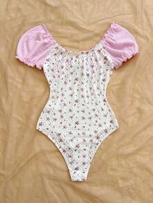 Nuevo atuendo casual de vacaciones para invitados a bodas en la playa, brunch de graduación, Día de San Patricio, vacaciones de primavera, Pascua, festival de música, elegante estilo bohemio tropical chic de verano para mujer, body con mangas de pétalos con lunares - Multicolor 8 - Ver 2