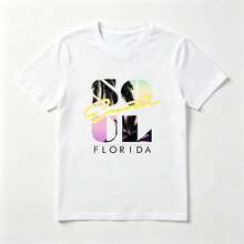 Letras Tropicales Playera de Algodón Blanca con Palmeras y Pastel - Blanco - Ver 1