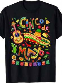 Feliz 5 de Mayo, Fiesta Mexicana: Blusa Elegante de Manga Corta para Damas, Material de Alta Calidad Seleccionado, Combinando Comodidad y Moda para un Esencial de Viaje. - Negro - Ver 1