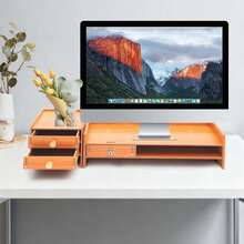CNCEST Monitor Stand Riser, Wooden Heavy Duty Monitor Stand With 2 Shelves, Storage Compartment, Lockable Drawer, Computer/PC Monitor Riser, Office Organiser, Shelf, Laptop Riser - Wood - View 2