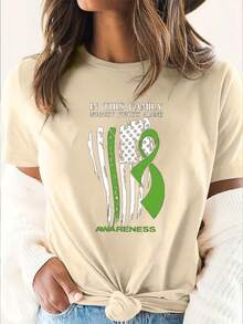 Camiseta casual de verano para mujer, apoyo familiar, enfermedad renal, conciencia sobre la enfermedad renal, camiseta de trasplante renal, su regalo, camiseta con estampado de letras de guerrero contra el cáncer renal, top casual de manga corta y cuello redondo para verano y primavera, ropa de mujer. - Albaricoque - Ver 1