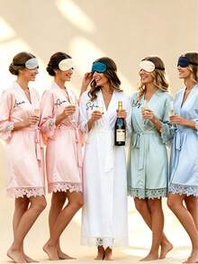 Customized Satin Bride Short Sleeve Robe, Customizable Text, Customized Bride & Bridesmaid Wedding Robe, Personalized Satin Robe - Multicolor - View 9