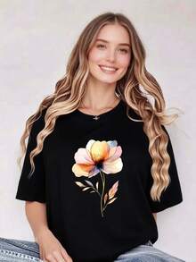 Camiseta de Algodón Puro para Mujer: Floración Etérea: Camiseta de Mujer con Arte Floral de Medianoche - Estilo Moderno - Rojo - Ver 8