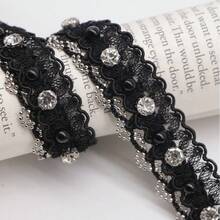 1 Yard Crystal Faux Pearl Beaded Lace Trim, 2cm Wide, Suitable For DIY Clothing Decoration Sewing Edging - 1 Yard Of Rhinestone Lace - View 12