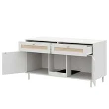 Pet Litter Box Cabinet With Mat, Rattan Pet Furniture With Drawer, Sideboard/TV Stand For Pets, Without Litter Tray, White, 120 X 50 X 65 Cm - View 10