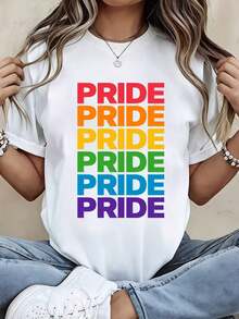 Camiseta Pride con Estampado de Texto Rainbow Pride, Ropa Casual para Uso Diario y Actividades Deportivas - Estilo Urbano Vintage, Unisex, de Algodón, Manga Corta, Cuello Redondo, 100% Algodón - Blanco - Ver 1