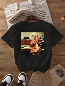 Una camiseta de manga corta para mujer, moderna, a la moda, retro y casual, de corte holgado, adecuada para actividades al aire libre en primavera y verano, con un divertido estampado de muñeca, cuello redondo y manga corta, ideal para usar en primavera y otoño, ropa de mujer.blusas para mujer,blusas casuales para dama,tops,, mujer premium,y2k,playeras de mujer curvy,ofertas y liquidaciones ropa mujer,playeras deportivas para mujer,,playeras de hombre, mujer,blusas>elegante V482 - Negro - Ver 8