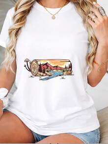 Camiseta suave para mujer Premium180G con un bonito diseño escénico - ¡Perfecta para salidas familiares, viajes de primavera y eventos festivos en la oficina! Es un regalo de cumpleaños ideal para ella, ligera y transpirable, proporcionando una sensación fresca y cómoda. Ecológica. - Blanco - Ver 1
