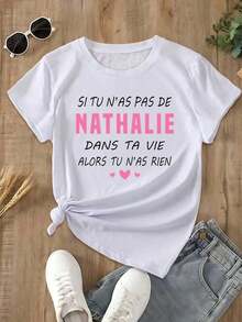 Camisetas con Estampados Gráficos: Nathalie, un atractivo nombre francés, camiseta de moda de manga corta para mujer 100% algodón.-Vintage Street Style Unisexoose Cotton Short Sleeve Crew Neck T-Shirt - Blanco - Ver 6
