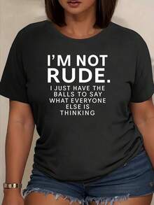 Women's Plus Size Casual T-Shirt With A Vintage-Style "I'M NOT RUDE" Graphic Print, Short Sleeves, Crew Neck, Comfortable And Suitable For Everyday Wear, Vacations And Outdoor Activities. 100% Cotton - 1 - 查看 6
