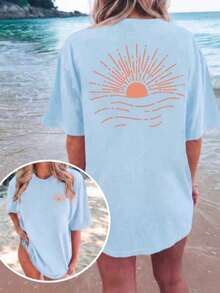 Men's Graphic Tee, Oversized T Shirt Men, Vintage Graphic T Shirt, Streetwear T Shirt Men, Graphic Tees For Men, Casual Loose Fit T Shirt, Summer T Sh - 淺藍色 - 查看 3