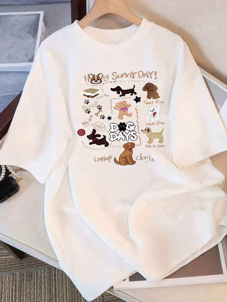 Camiseta de verano de algodón puro, holgada, de cuello redondo, versátil, cómoda y casual para mujer, juvenil y a la moda, blusa de manga corta para uso diario. - Blanco - Ver 1
