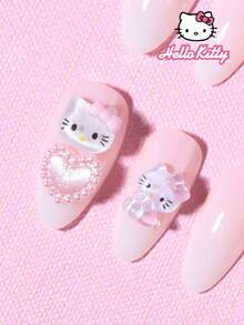 SANRIO 三麗鷗 Hello Kitty 24片 Y2K 杏仁形乳白色法式指尖穿戴式假指甲，附可愛 3D Hello Kitty、棒棒糖、蝴蝶結與愛心設計，完美貼合壓克力假指甲組，含 1 個果凍膠與 1 個指甲銼條，適合女性女孩日常、派對、聚會使用 - 彩色 - 查看 3