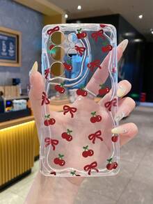 1个极简主义TPU材质红色蝴蝶结樱桃元素图案透明奶油质感防震防滑保护手机壳，兼容、荣耀等手机。 - 無色 - 查看 9
