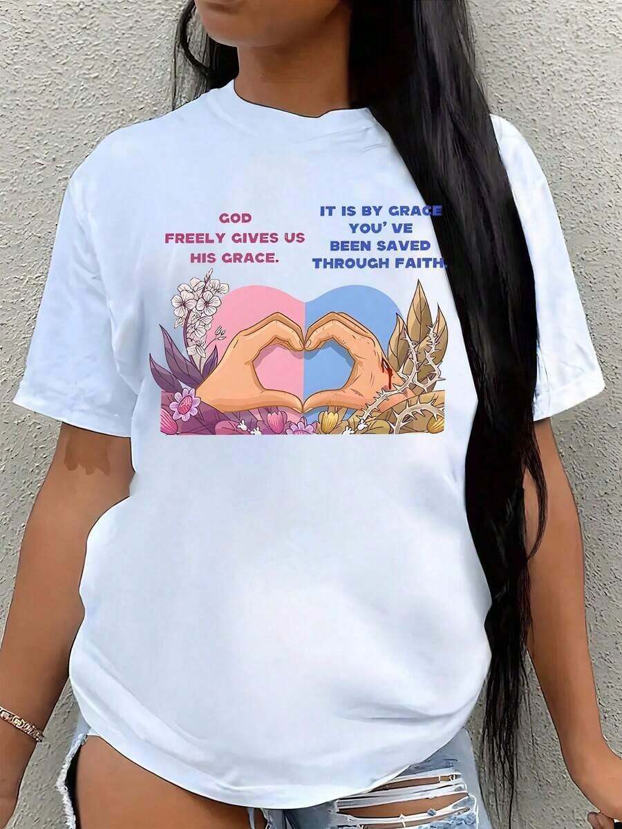1 camiseta de algodón de manga corta con estampado en una sola cara, "Querido Dios, gracias por la camiseta cristiana", estilo retro hip-hop, 180g, 100% algodón, los diseños están completamente impresos. Unisexo. - Blanco 3 - Ver 1