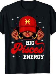 Camisetasdemodanuevas celebraciones de cumpleaños de inspiración africana, signo del zodíaco africano, alta energía, PiscisTCamiseta, base negra con diseño estampado de constelaciones de estrellas rojas, talla mediana para hombre en color negro, estilo casual de cuello redondo, tela regular ligeramente elástica, camiseta estampada de manga corta, adecuada para todas las estaciones, utiliza impresión digital por transferencia de calor, ideal para reuniones y fiestas de vacaciones, se puede regalar como obsequio de cumpleaños. Camisas de mujer, la opción perfecta para conjuntos de ropa de San Valentín, camisetas gráficas divertidas para hombre, camisetas gráficas de estilo coreano, camisas para niñas, camisetas para niños. - Negro - Ver 1